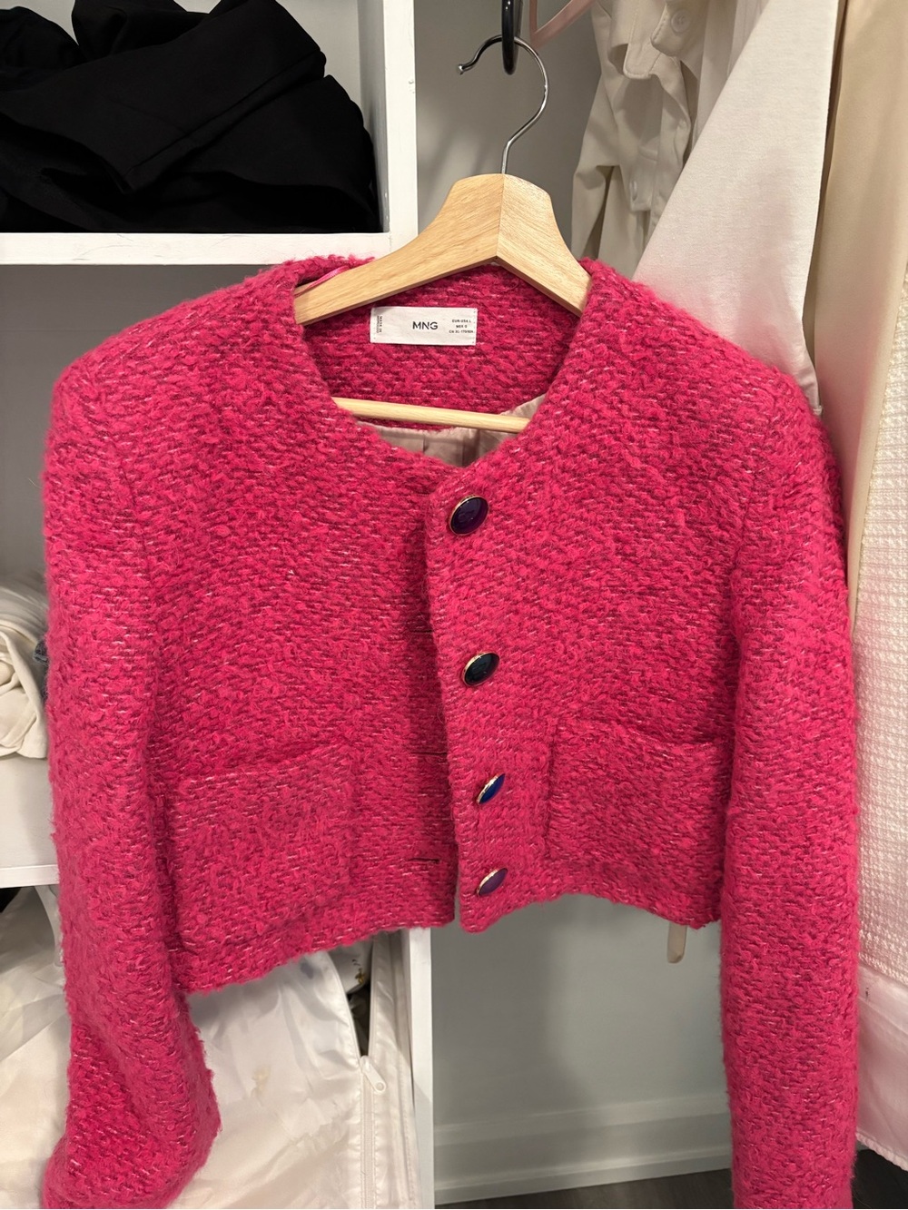 Mango Pink Bouclé Cropped Jacket